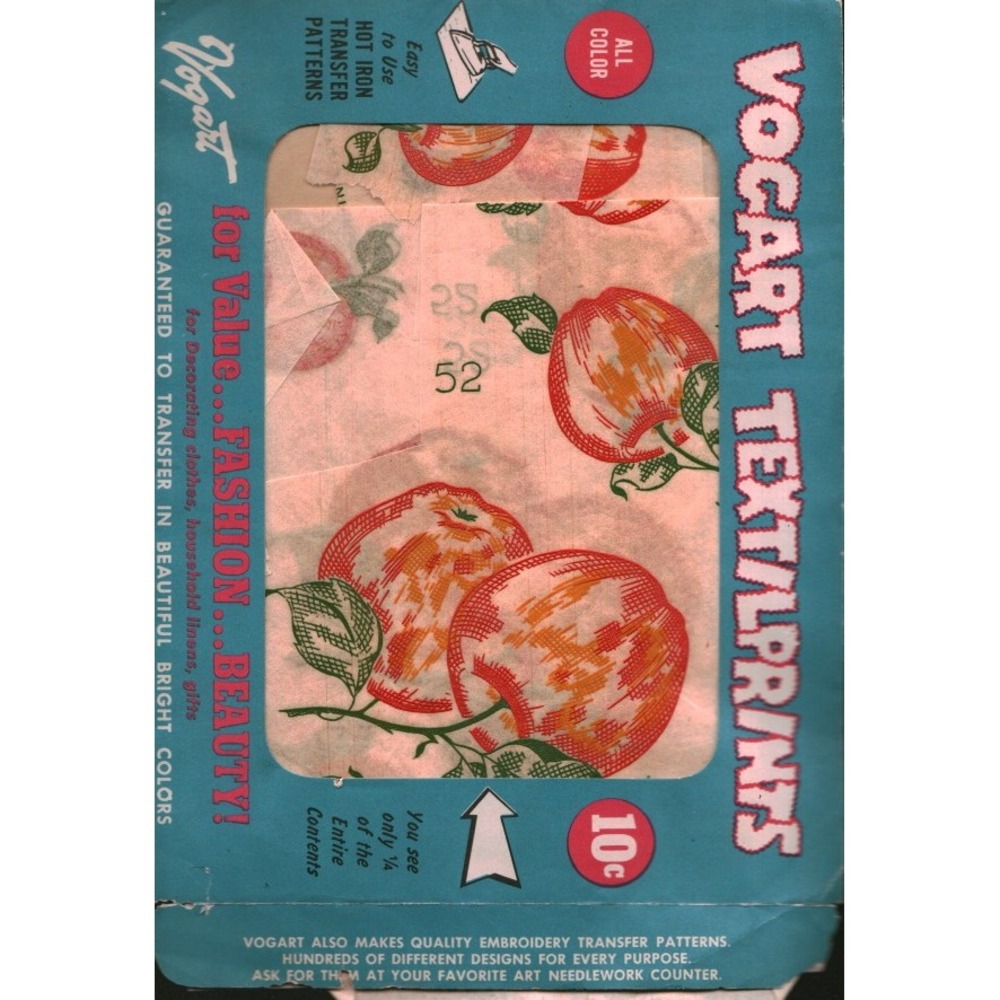 Vintage Vogart Textilprints Hot Iron Transfer Patterns Apple Fruit Design 52